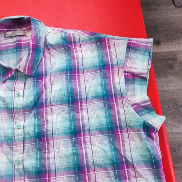 Lee Raiders western button down sleeveles shirt blue purple plaid women's siz 2X - Picture 5 of 6